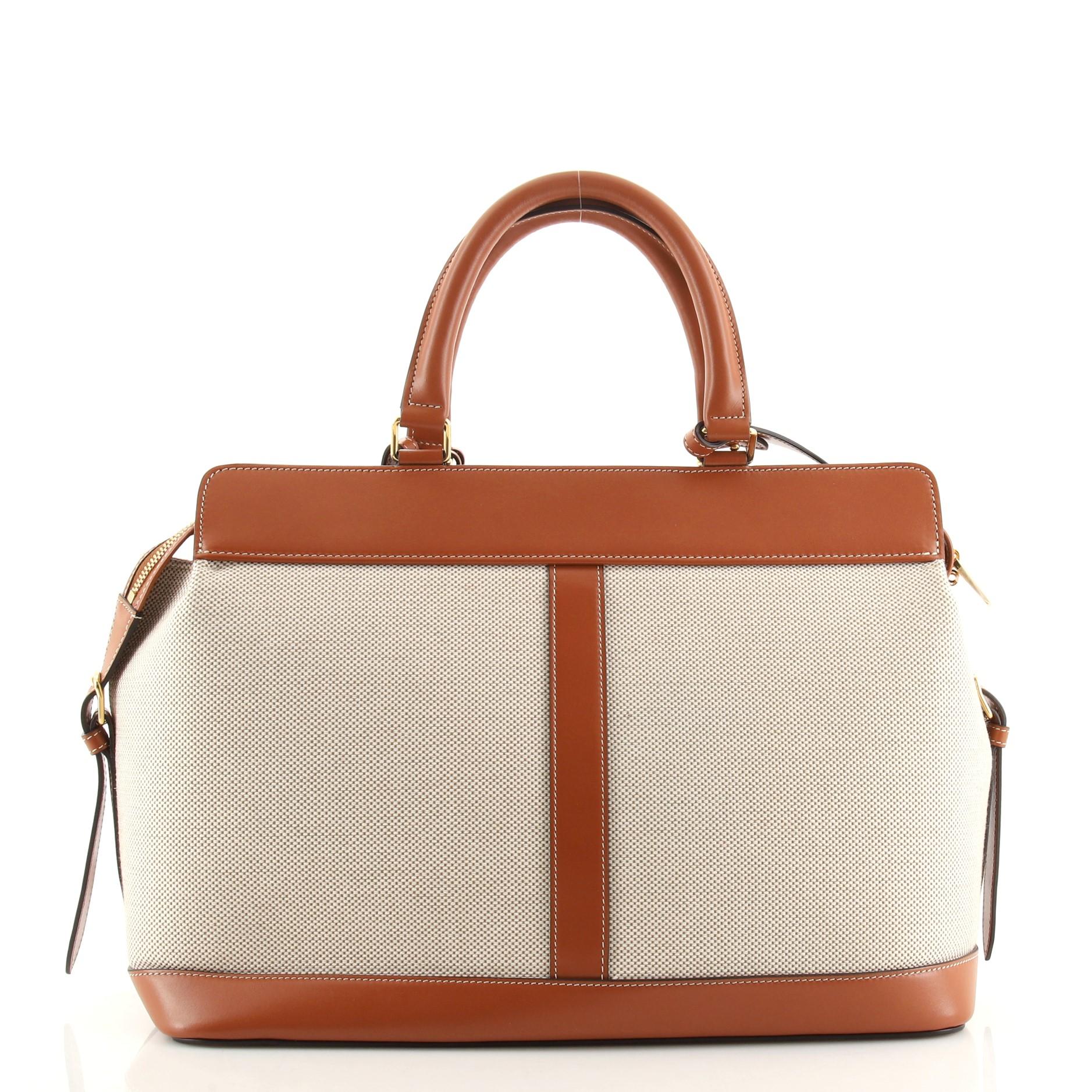 Celine Cabas de France Tote Canvas with Leather Medium. Minor scuffs and indentations on leather base trim, creasing on handles, minor cracking on handle base wax edges, scratches on hardware. 

78689MSC