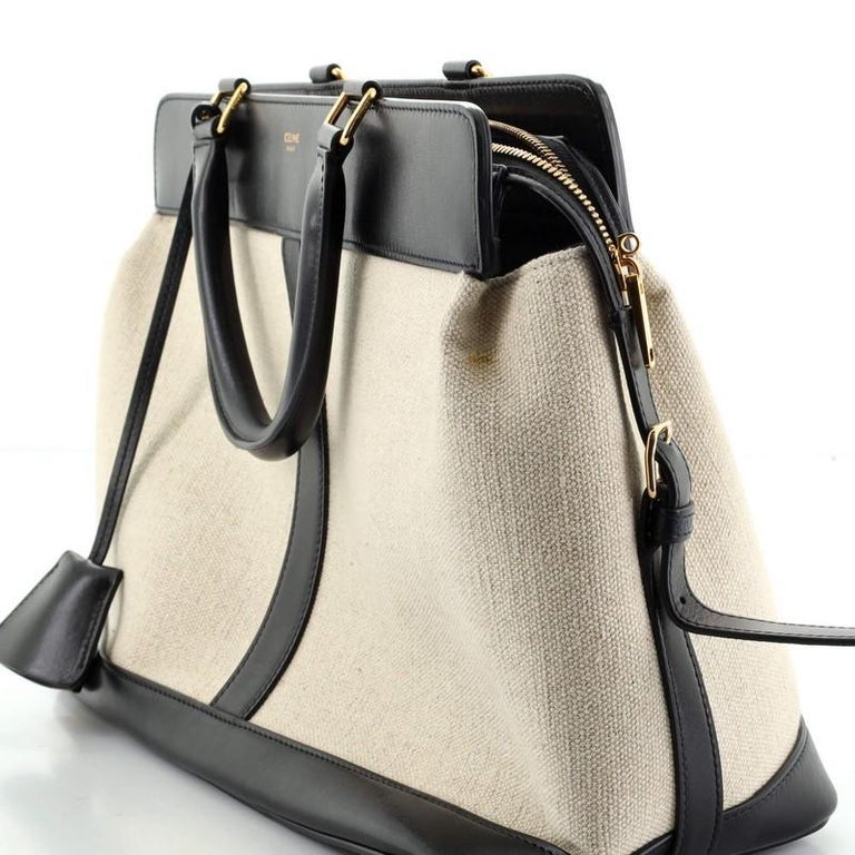 Celine Cabas De France Tote Canvas with Leather Medium at 1stDibs