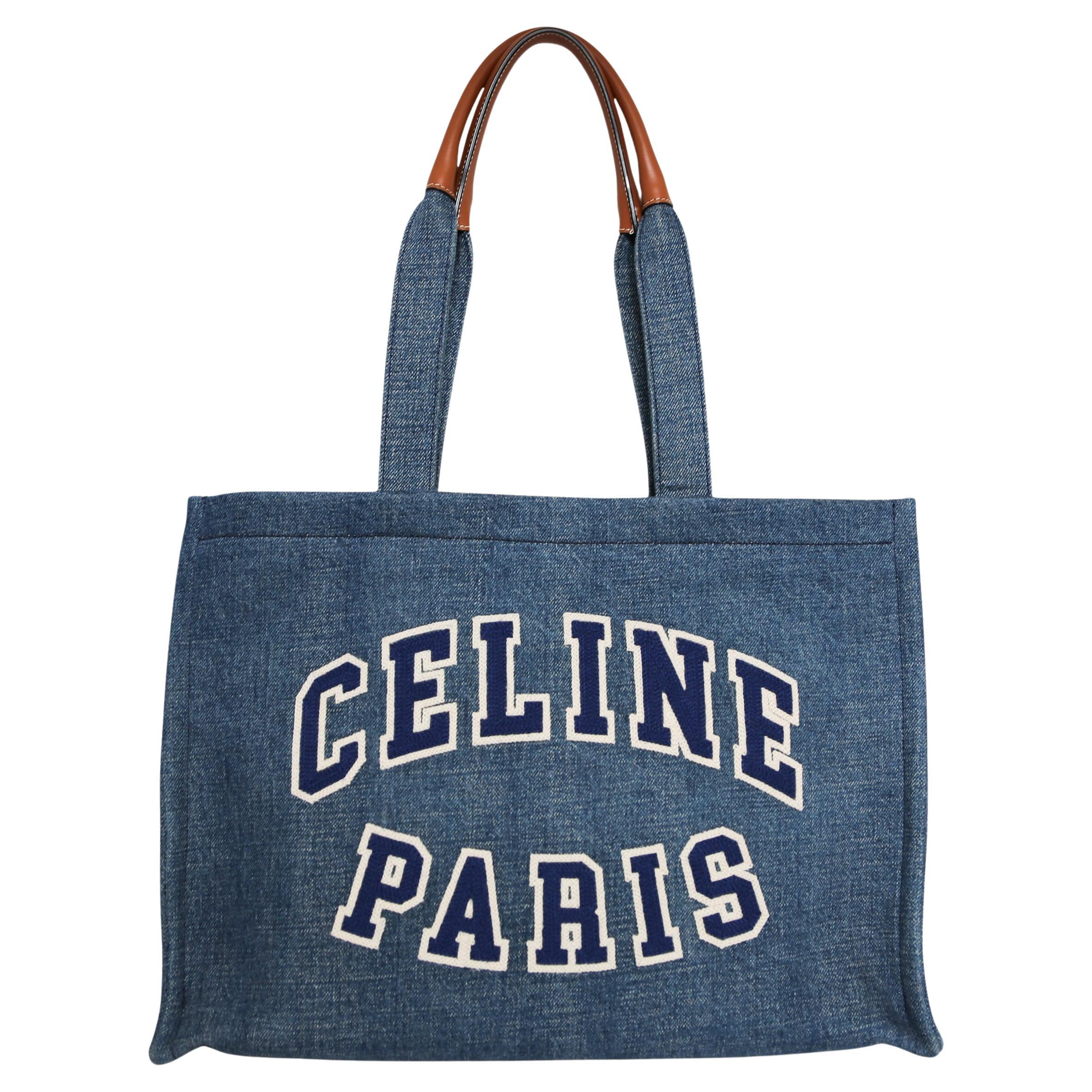 Celine Cabas Denim Paris Tote Bag For Sale