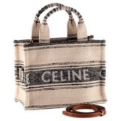 Celine Cabas Hippo White/Black Canvas Tweed Thais Cloth Handbag w/ Dustbag
