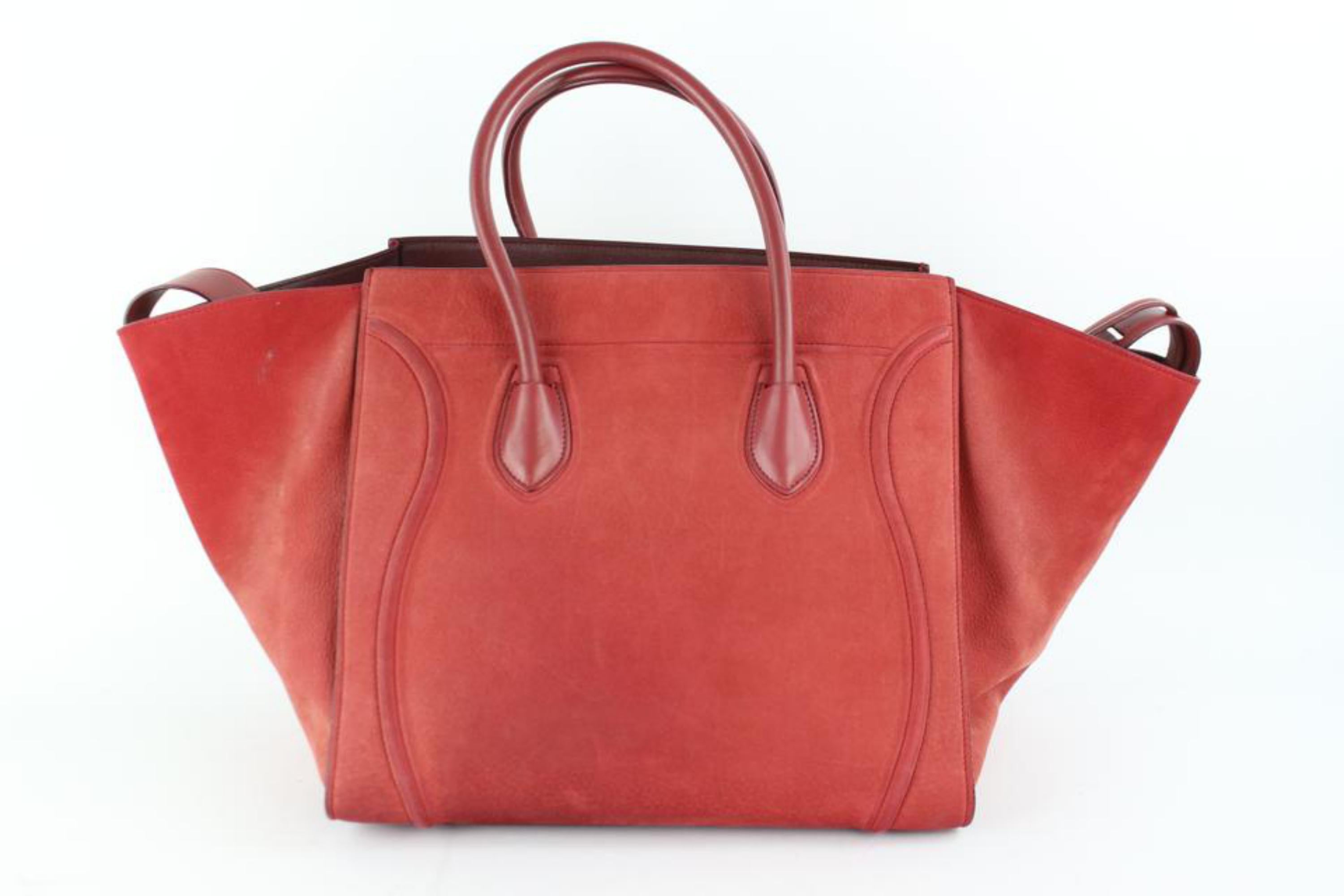 Céline Cabas Phantom Luggage Dark 16cez0129 Red Suede Leather Satchel For Sale 3