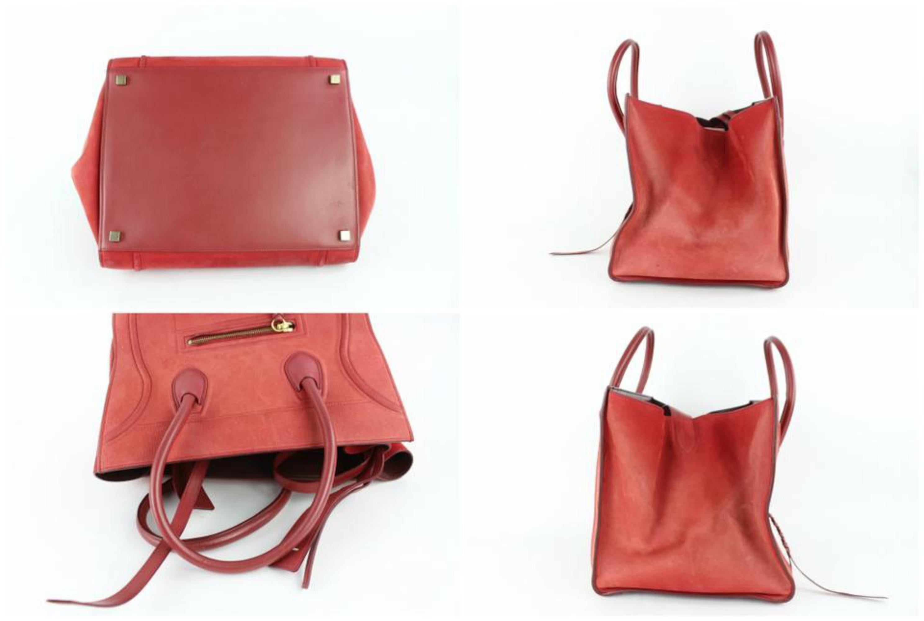 Orange Céline Cabas Phantom Luggage Dark 16cez0129 Red Suede Leather Satchel For Sale