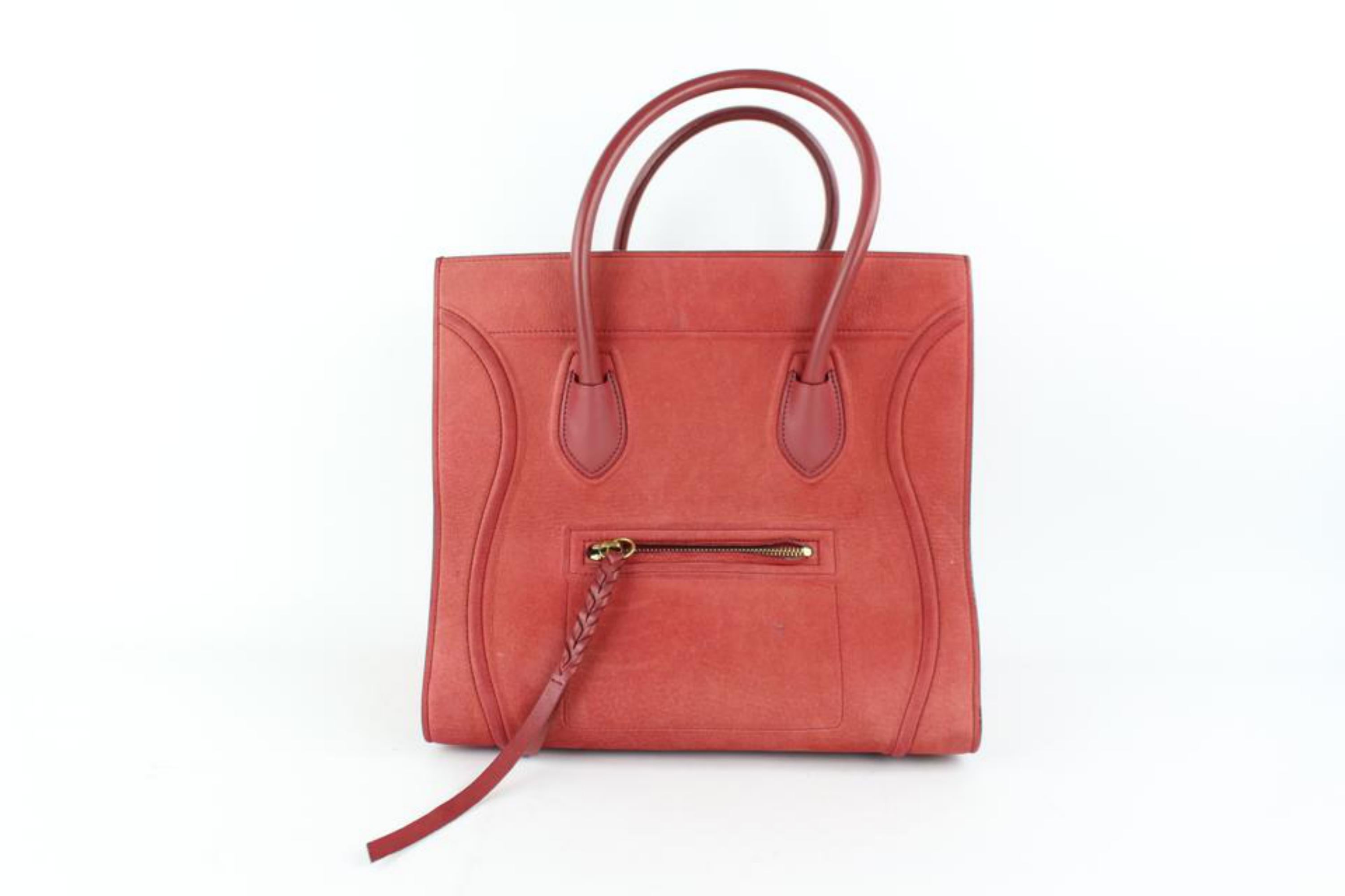 Céline Cabas Phantom Luggage Dark 16cez0129 Red Suede Leather Satchel In Good Condition For Sale In Forest Hills, NY