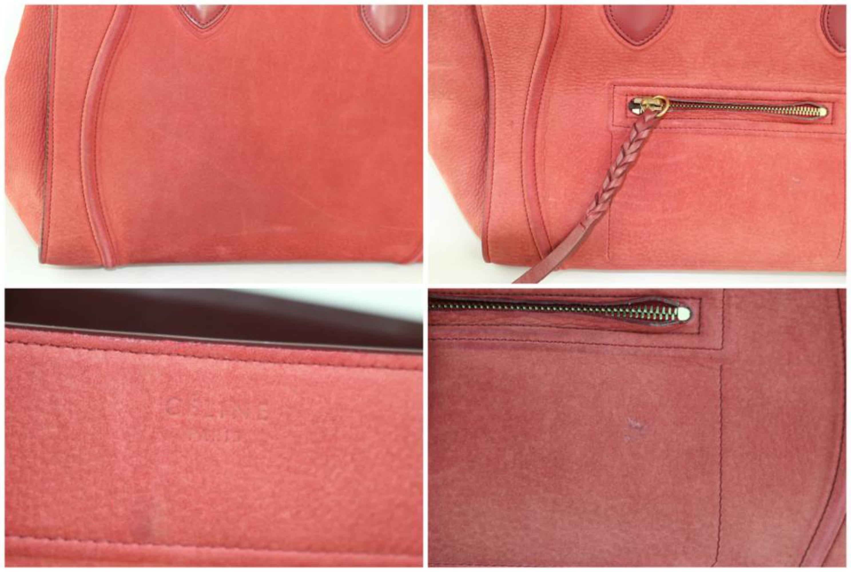 Céline Cabas Phantom Luggage Dark 16cez0129 Red Suede Leather Satchel For Sale 2
