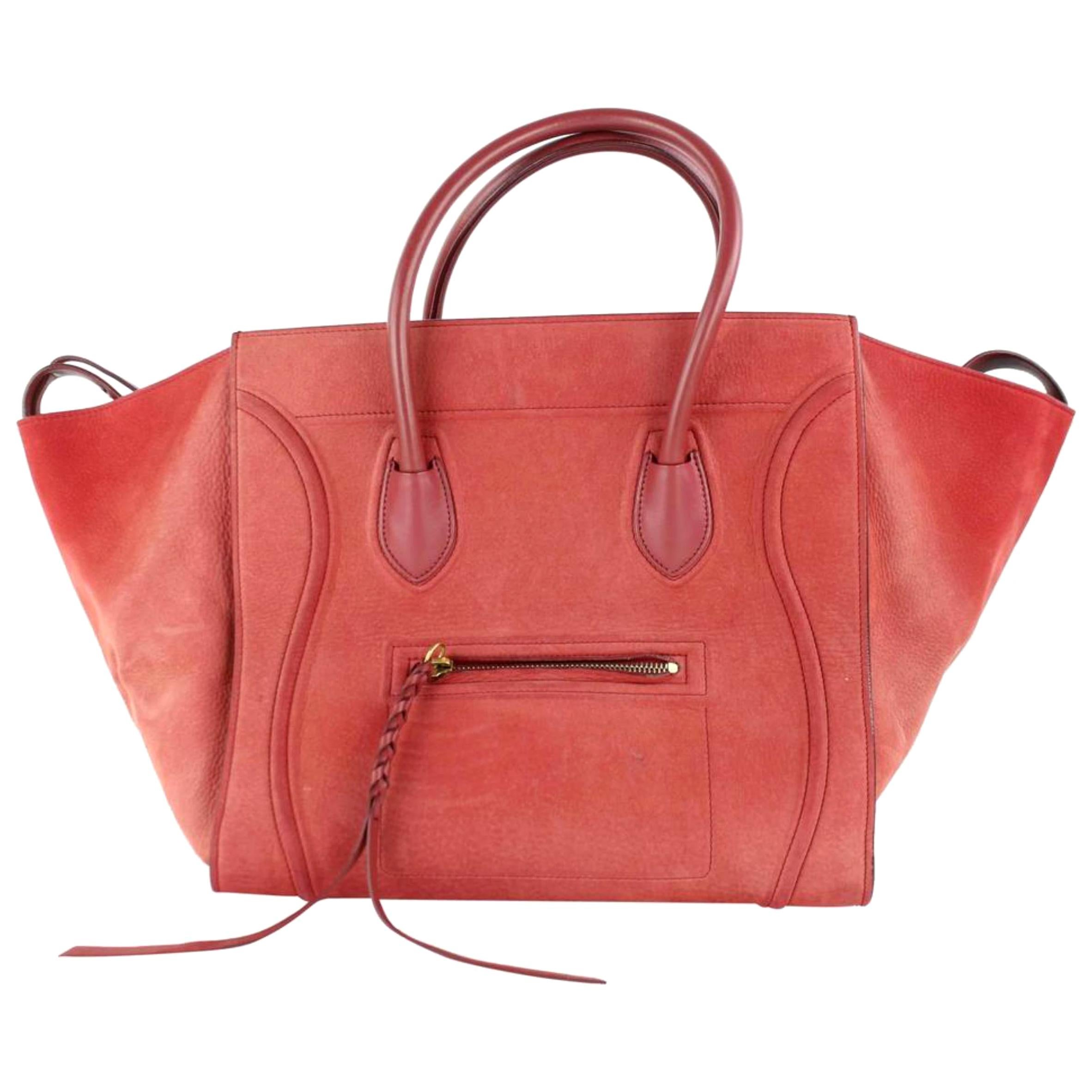 Céline Cabas Phantom Luggage Dark 16cez0129 Red Suede Leather Satchel For Sale