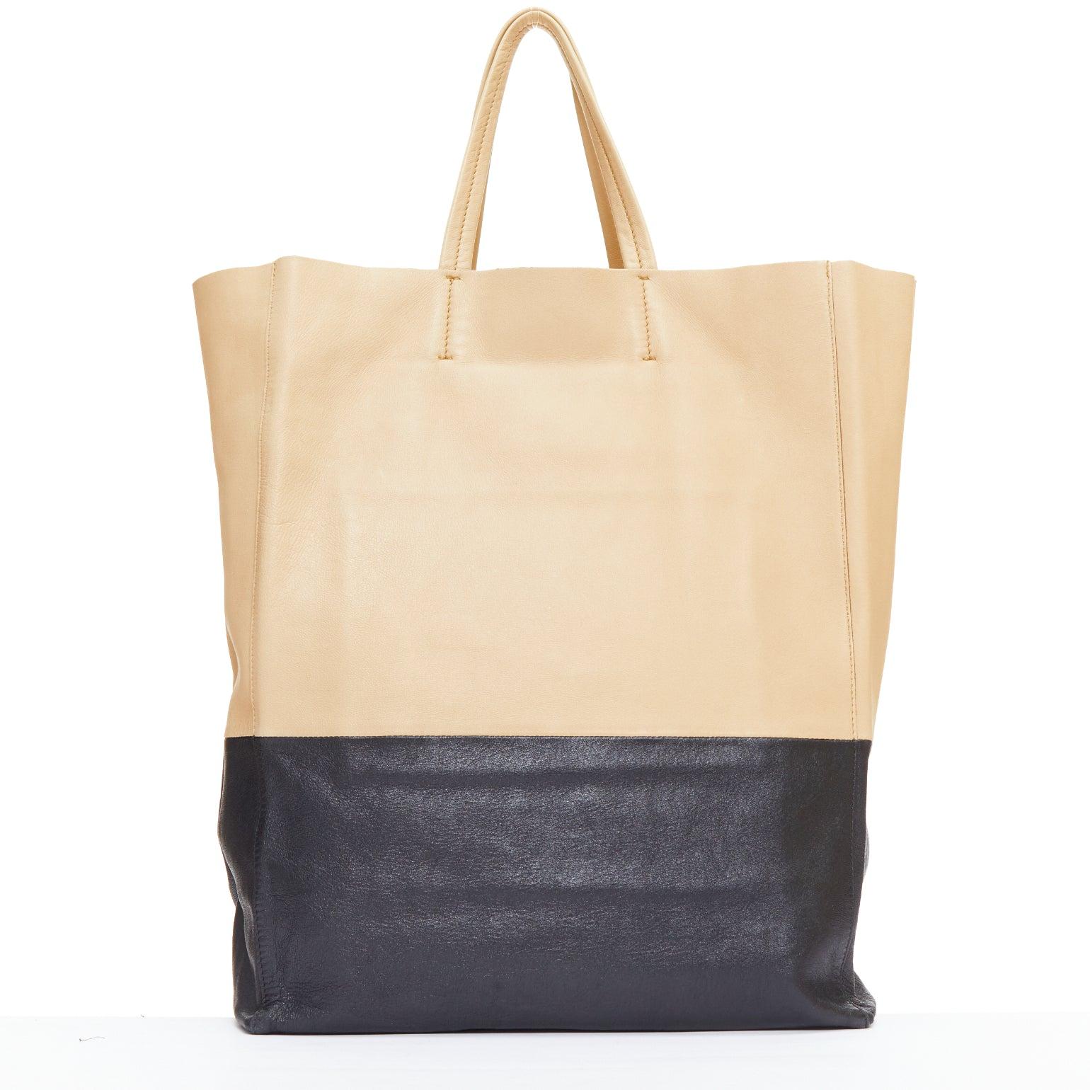 Women's CELINE Cabas Vertical nude black leather bicolor soft tote bag For Sale