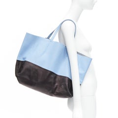 CELINE Cabat baby blue black colorblock panels gold logo tote bag