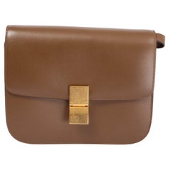 CELINE camel brown leather MEDIUM CLASSIC BOX Shoulder Bag