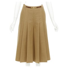 CELINE camel brown wool gabardine horsebit belt box pleated skort FR36 S