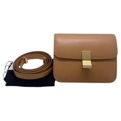 Celine Camel Classic Box Bag in Box Calfskin with Gold Hardware