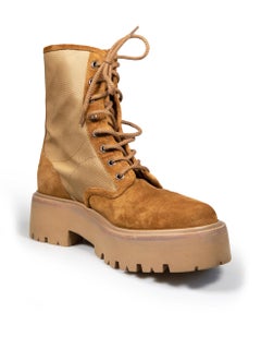 Céline Camel Suede Triomphe Logo Combat Boots Size IT 40