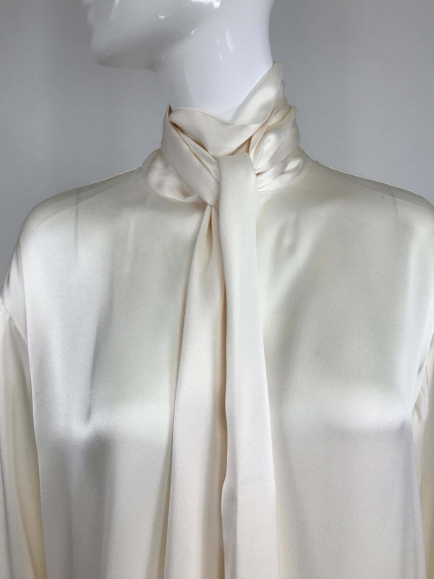 Celine Candle light Silk Satin Oversize Tunic Top Full Sleeves Neck Ties 4