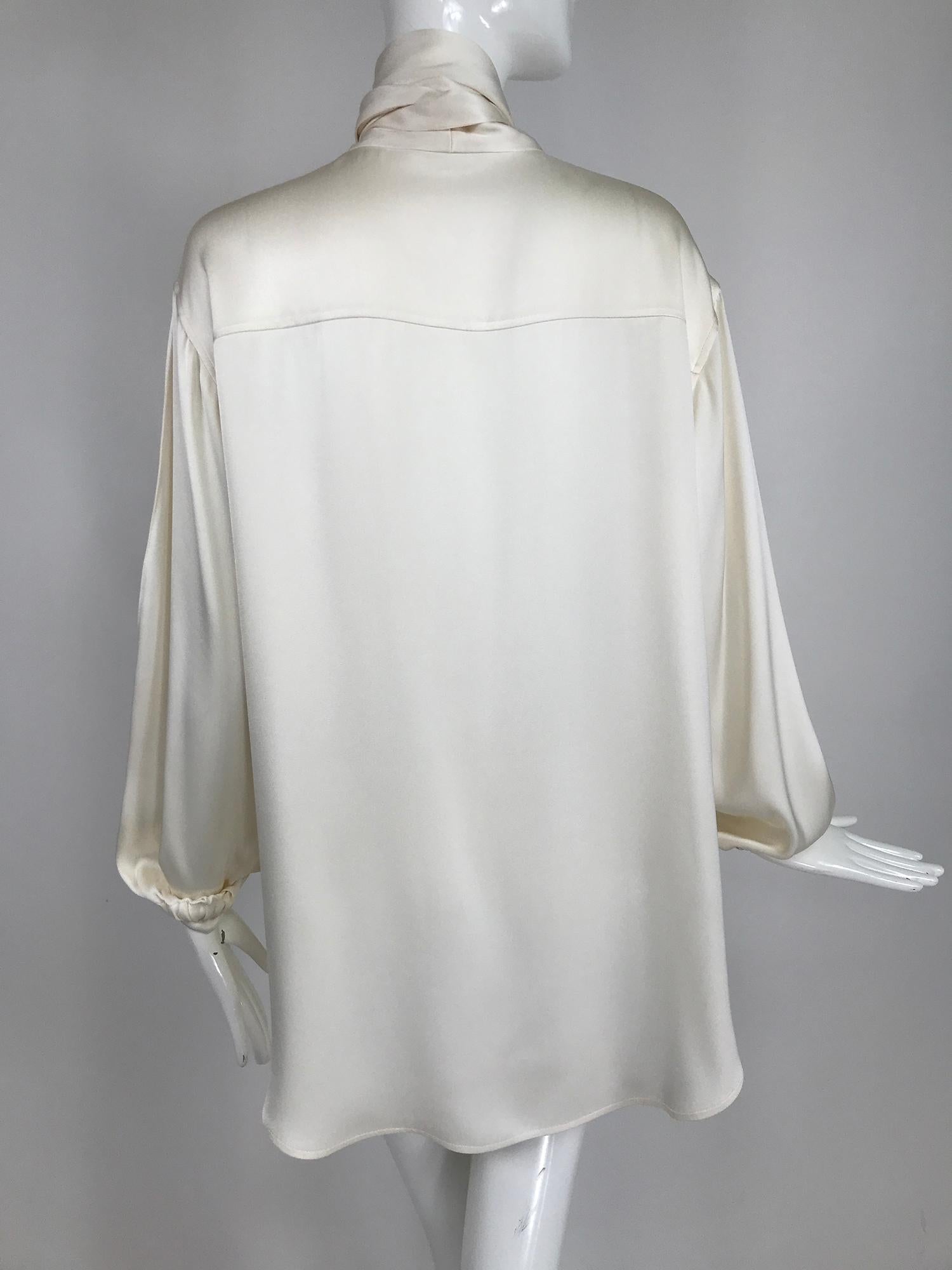 Celine Candle light Silk Satin Oversize Tunic Top Full Sleeves Neck Ties In Good Condition In West Palm Beach, FL