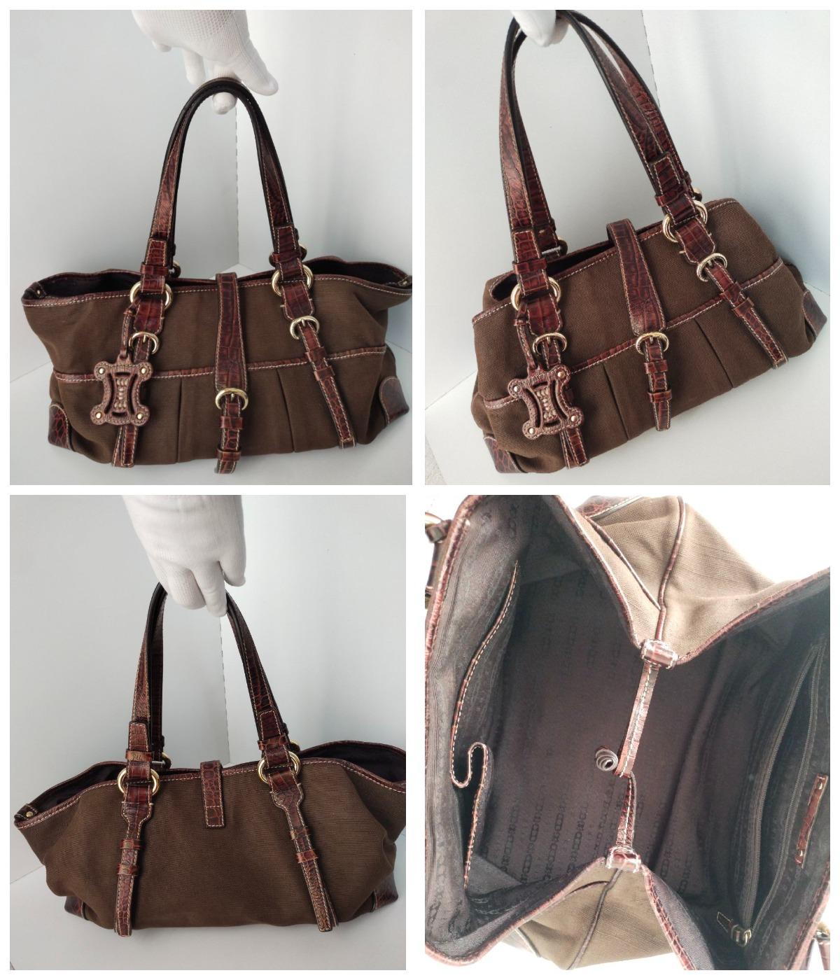 Celine Canvas Leather Handbag Brown For Sale 7