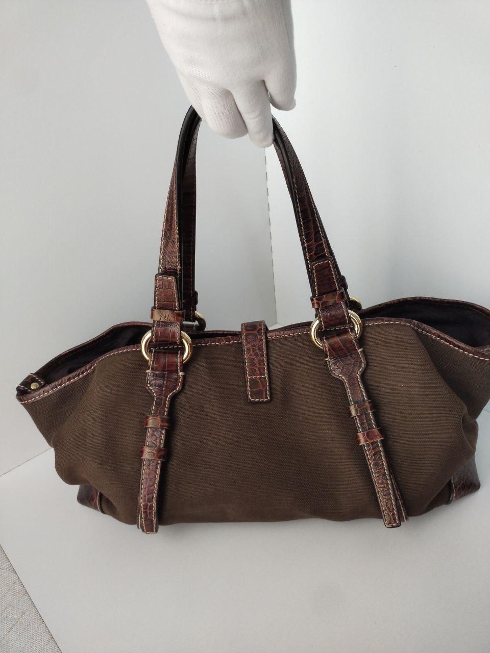 Celine Canvas Leather Handbag Brown For Sale 11