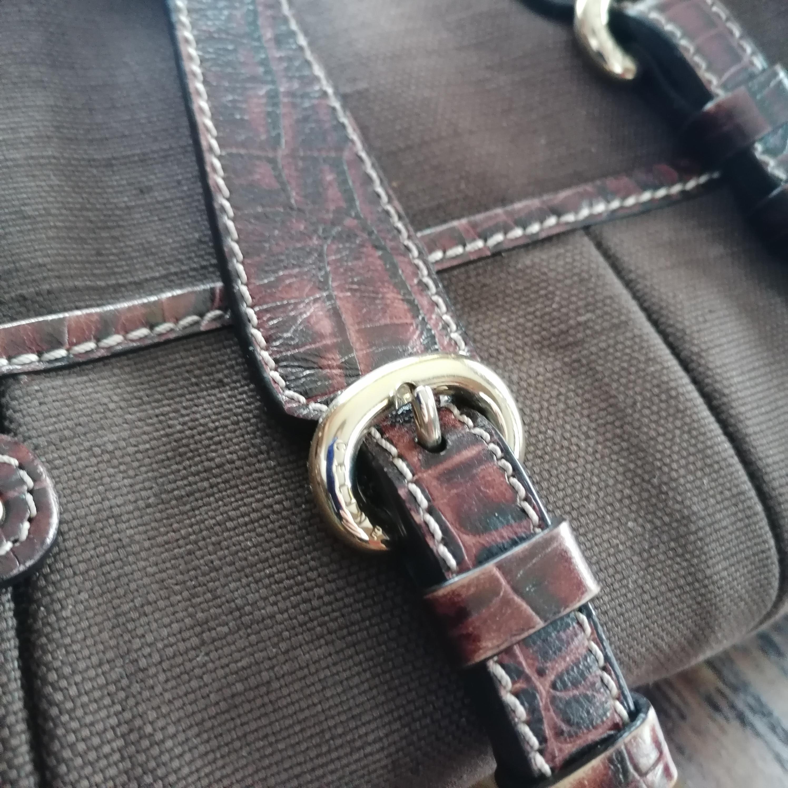 Celine Canvas Leather Handbag Brown For Sale 13