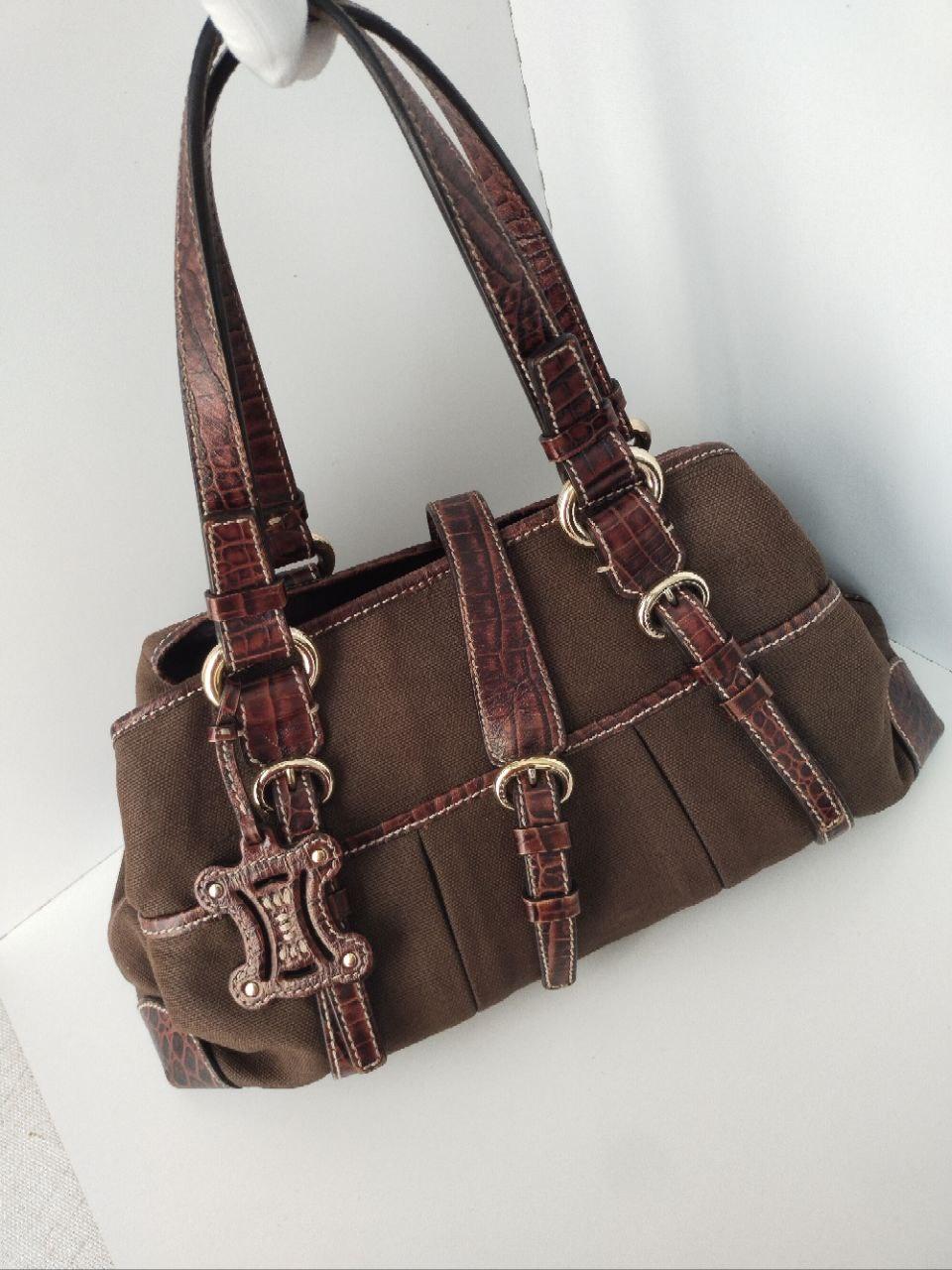 Women's Celine Canvas Leather Handbag Brown For Sale