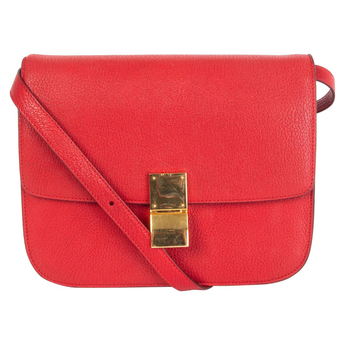 CELINE Carmin red goatskin leather CLASSIC MEDIUM BOX Shoulder Bag