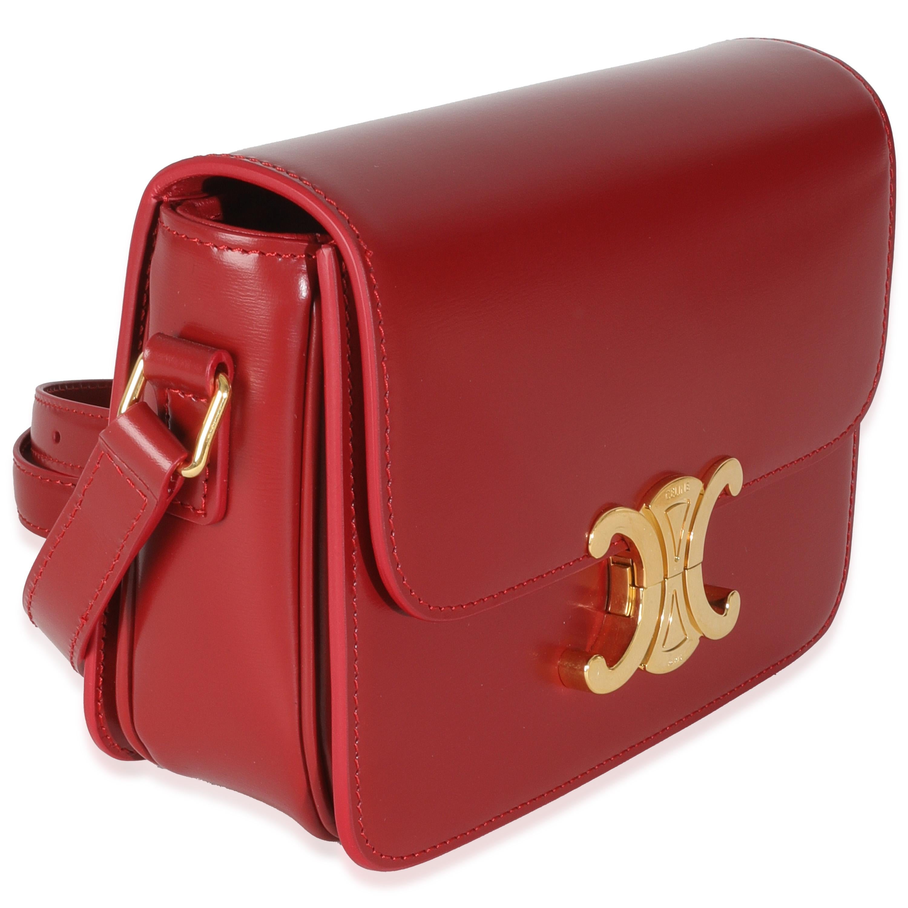 Red Celine Carmin Shiny Calfskin Teen Triomphe Bag For Sale