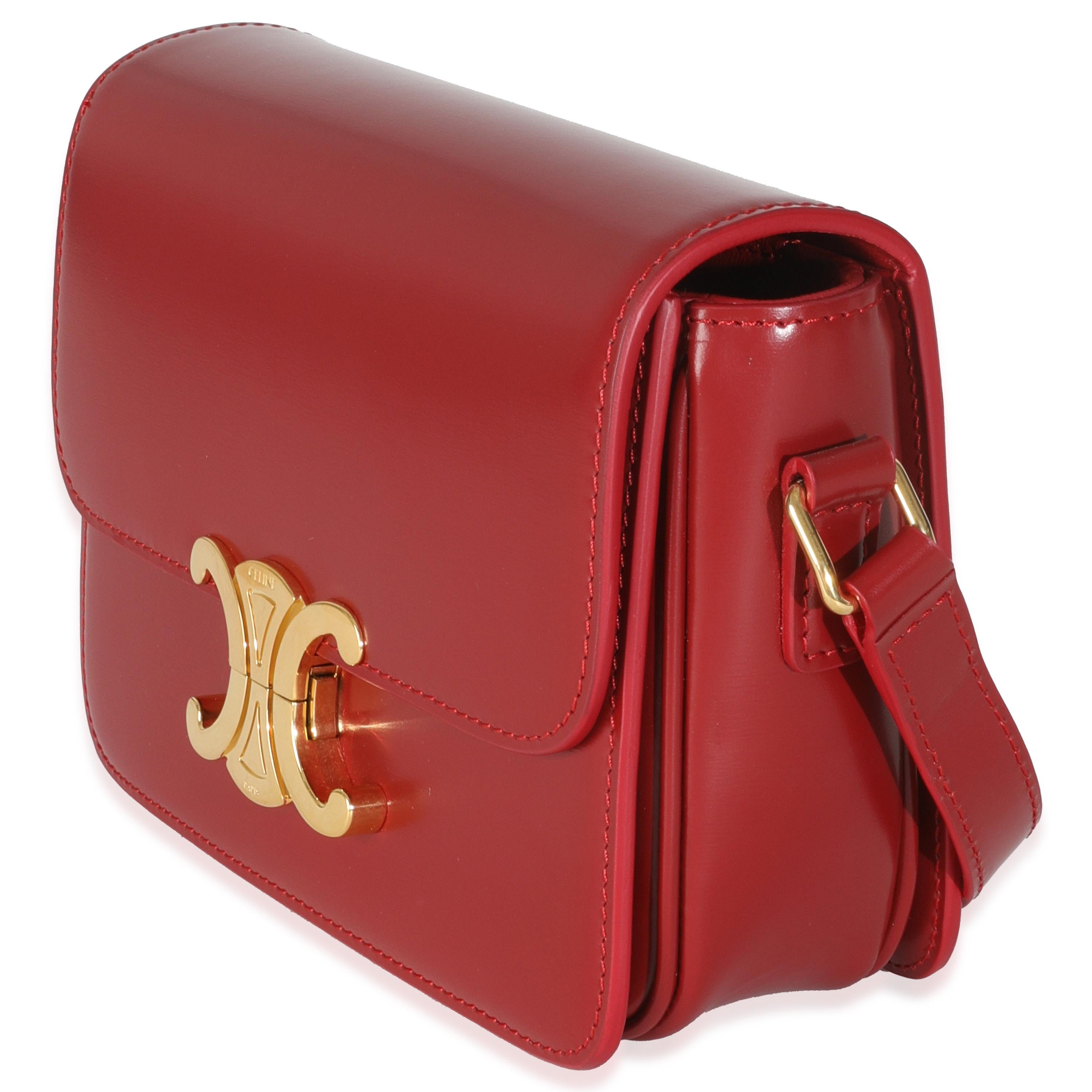 Celine Carmin Shiny Calfskin Teen Triomphe Bag In Excellent Condition For Sale In New York, NY