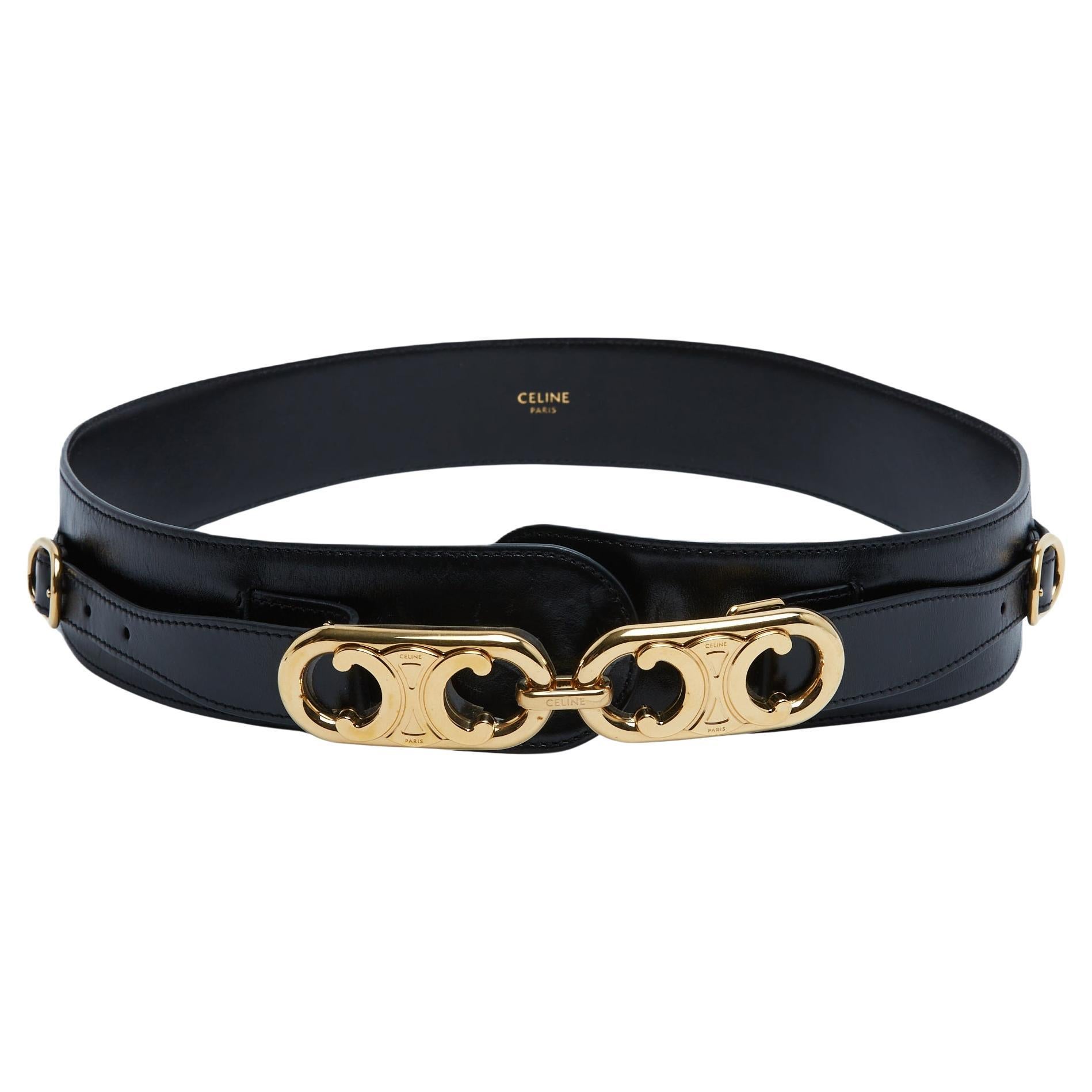 Céline Ceinture Triomphe Noir T80 Slimane Gold Black Leather Belt 32inch Celine