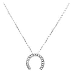 Celine Céline 18 Karat White Gold Diamond Horseshoe Pendant Necklace