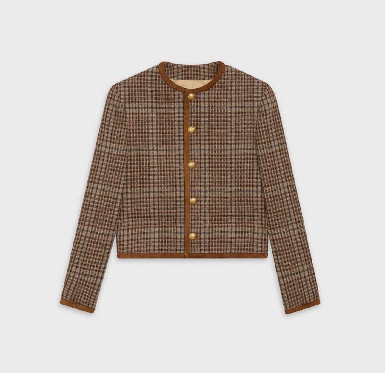 Celine CHASSEUR Kaia Gerber Exclusive Checkered Tweed Jacket For Sale 12