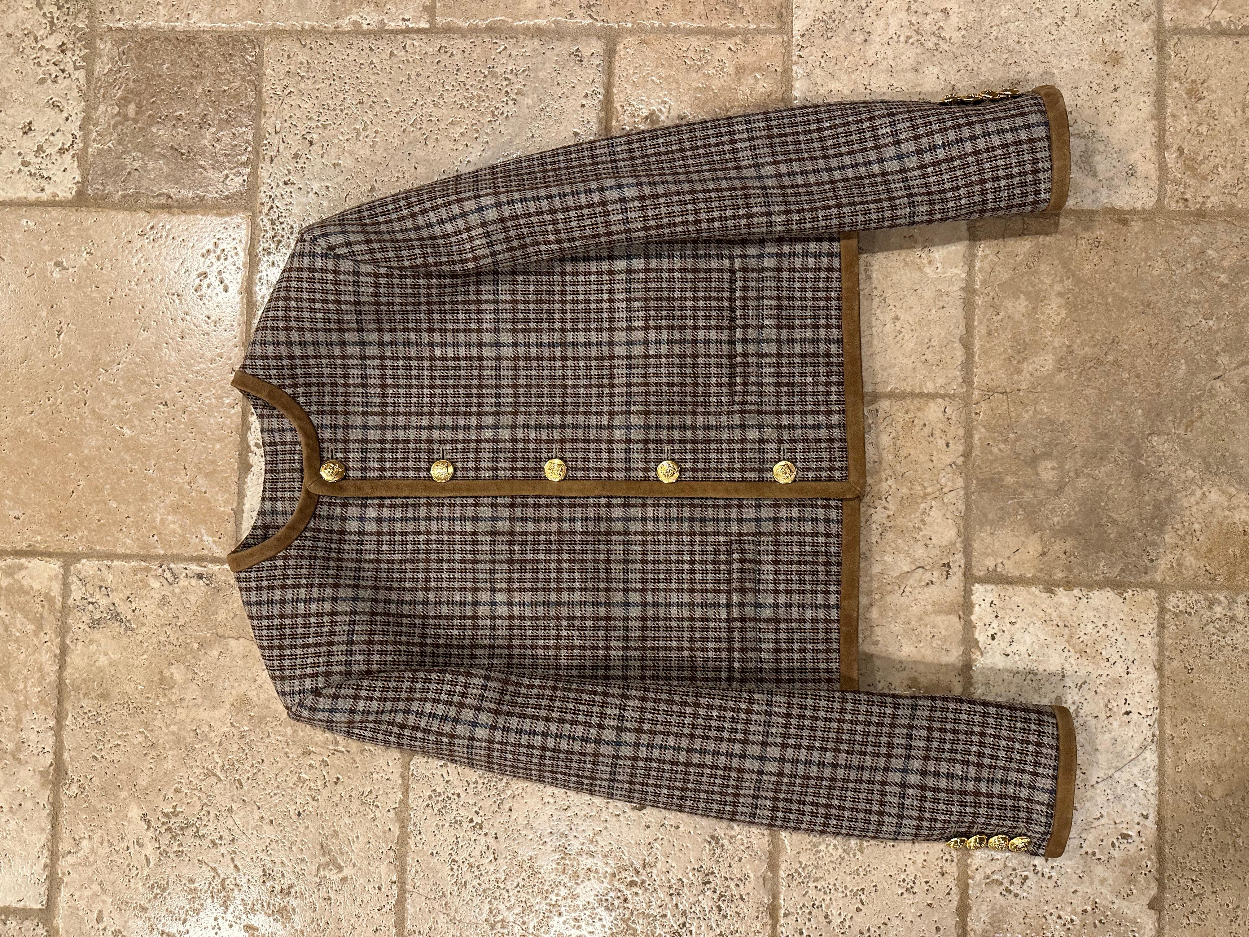 Celine CHASSEUR Kaia Gerber Exclusive Checkered Tweed Jacket In New Condition For Sale In Bear, DE