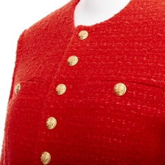 CELINE Chasseur red wool linen tweed gold buttons cropped jacket FR34 XS