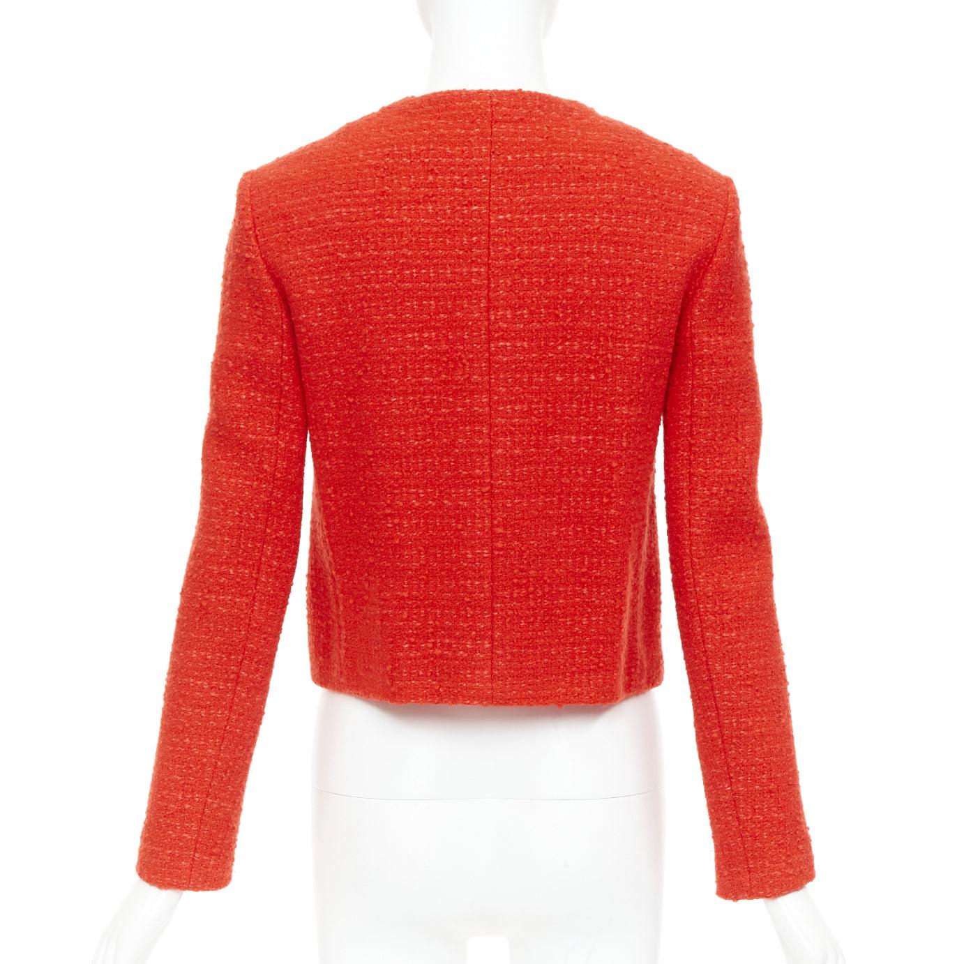 CELINE Chasseur rote Wolle Leinen Tweed Goldknöpfe abgeschnittene Jacke FR34 XS im Angebot 1