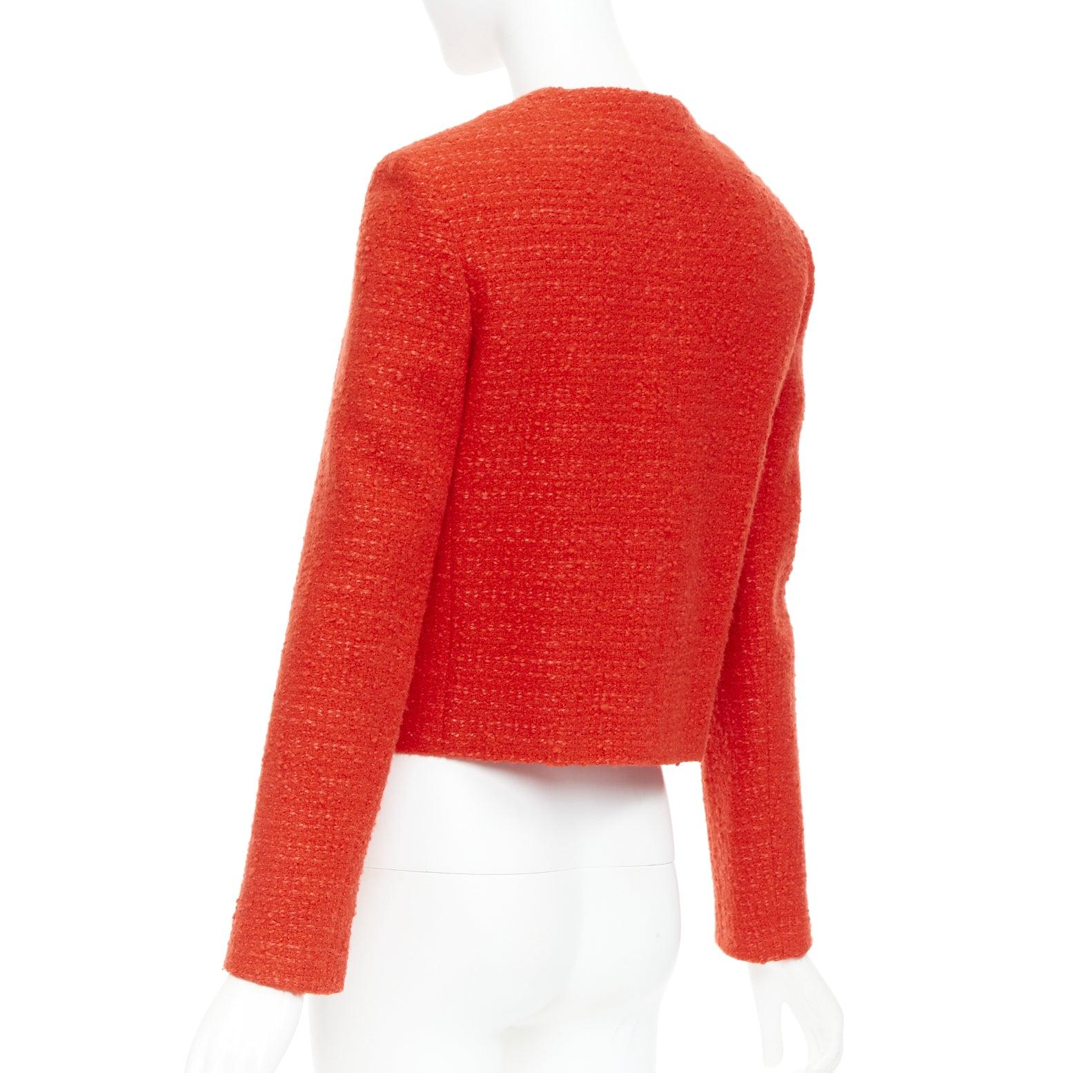 CELINE Chasseur rote Wolle Leinen Tweed Goldknöpfe abgeschnittene Jacke FR34 XS im Angebot 2