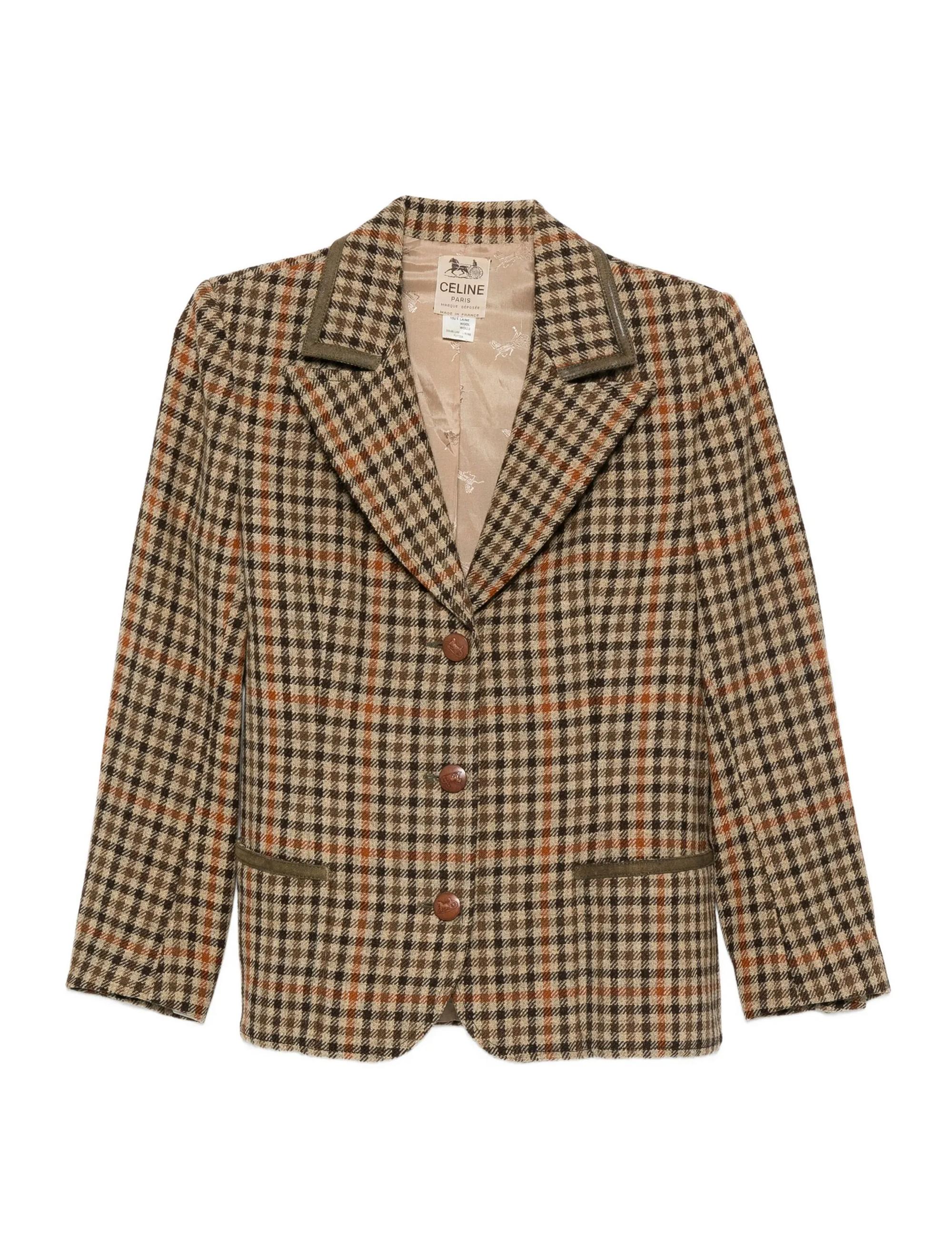 Celine Karierter Wollblazer im Angebot 3