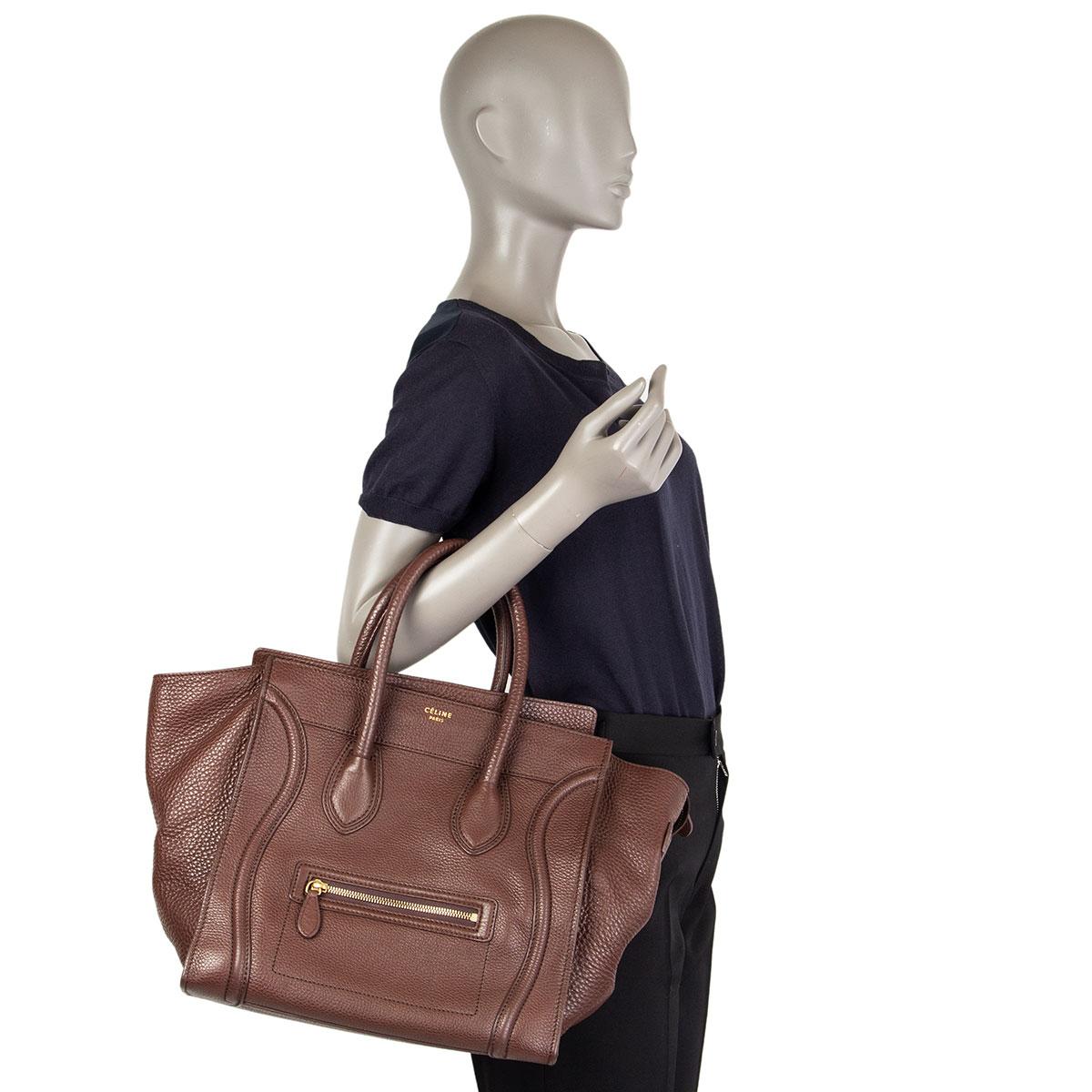 Women's CELINE chocolate brown leather MINI LUGGAGE TOTE Bag