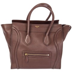 CELINE chocolate brown leather MINI LUGGAGE TOTE Bag