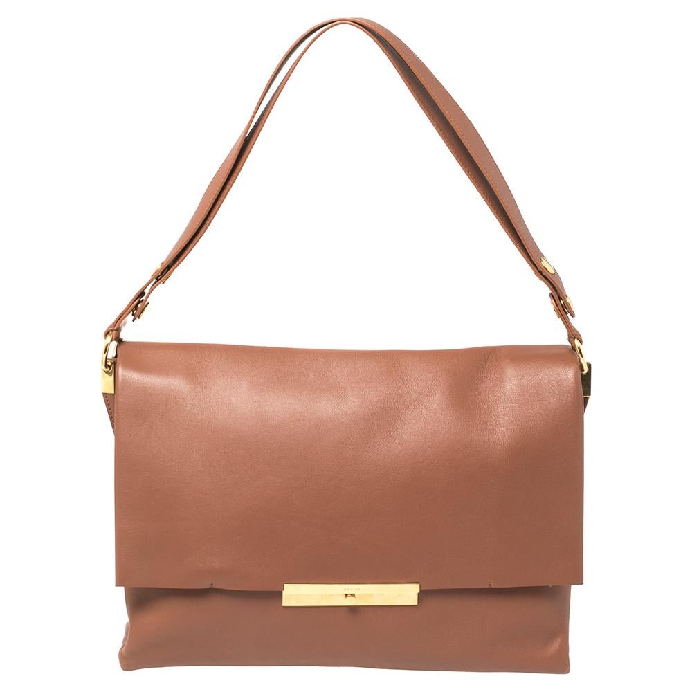 Celine Cinnamon Brown Leather Blade Flap Bag