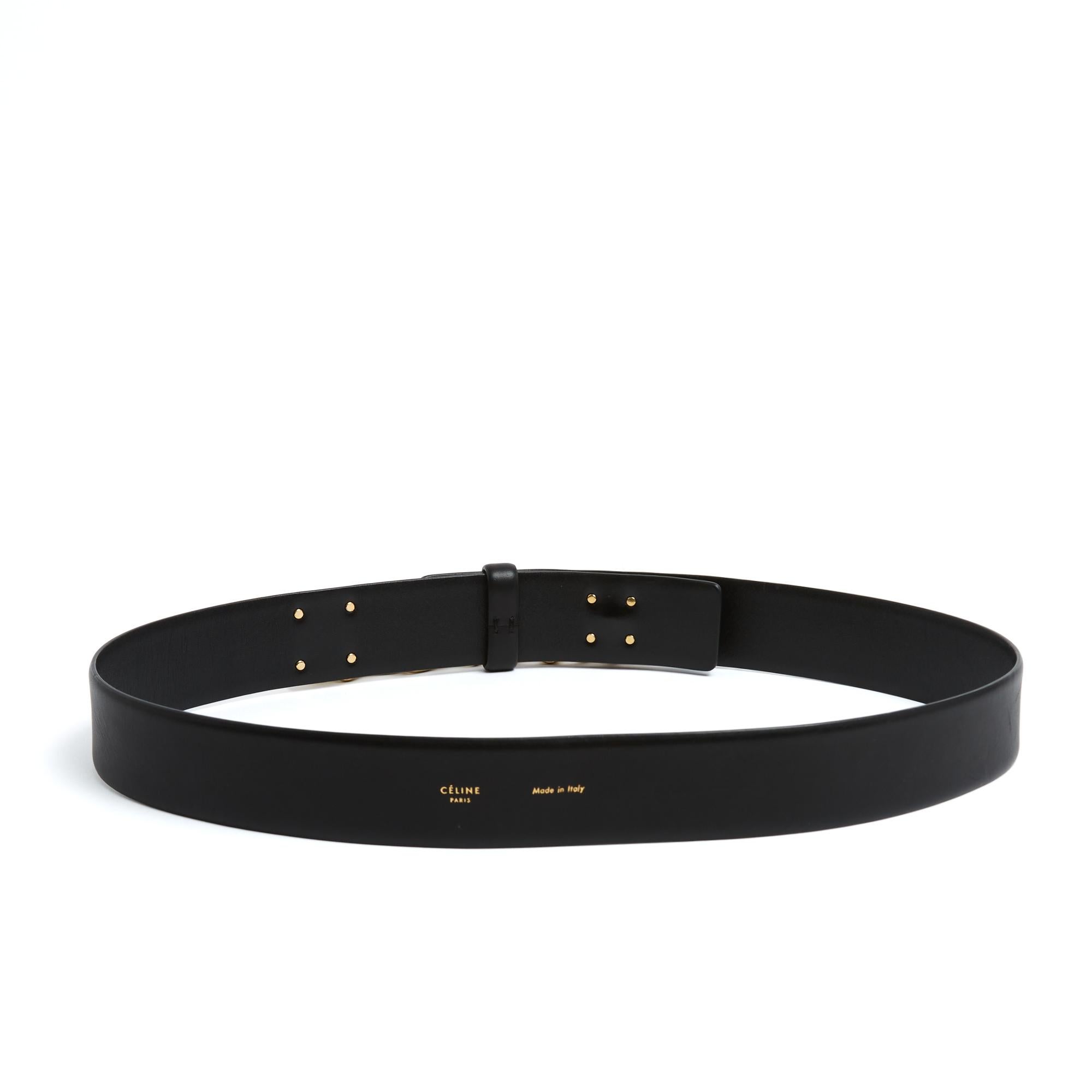 Noir Céline circa 2015 Ceinture T90 Cuir noir Re Edition Ceinture 36 pouces Celine en vente