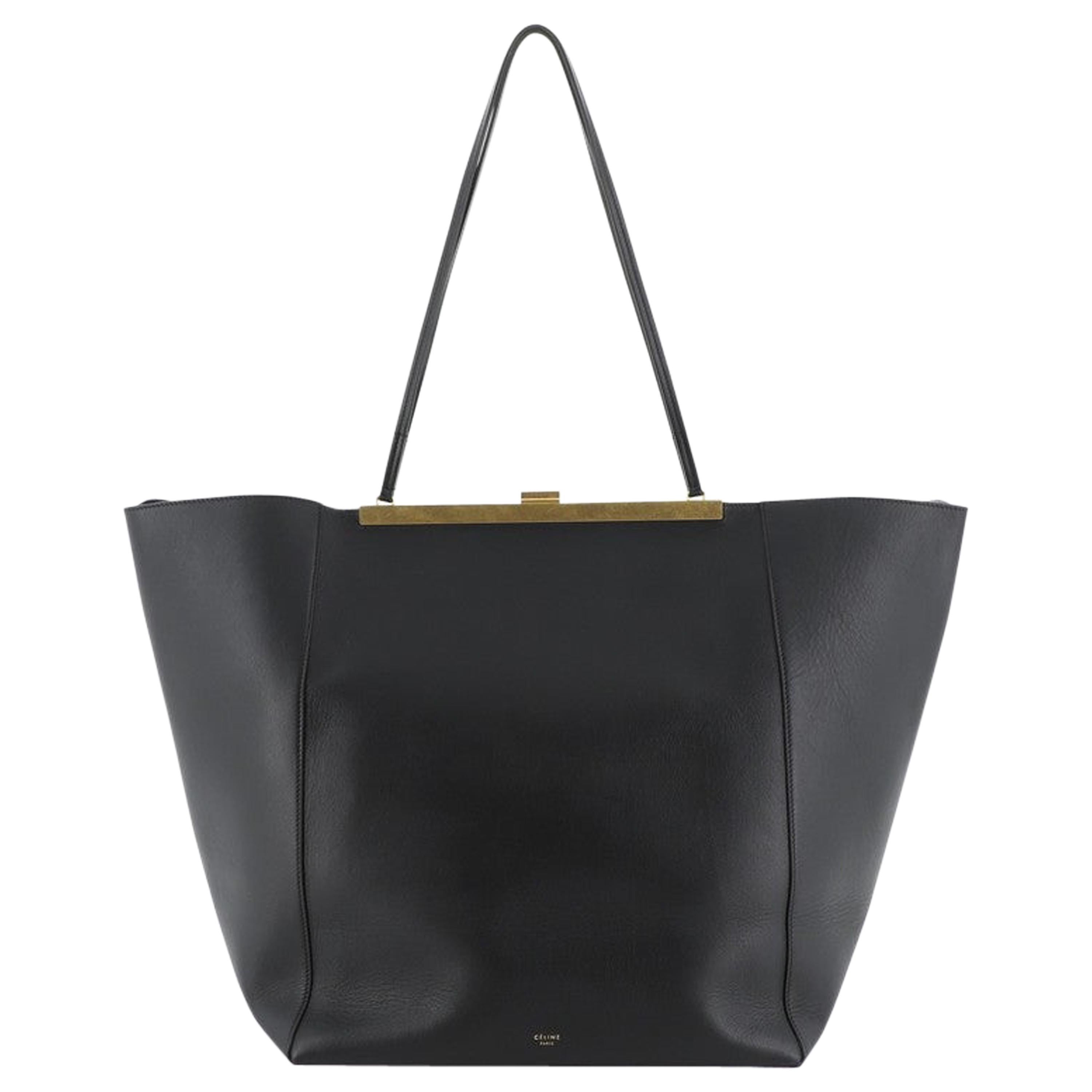 Celine Clasp Cabas Tote Leather Large at 1stDibs