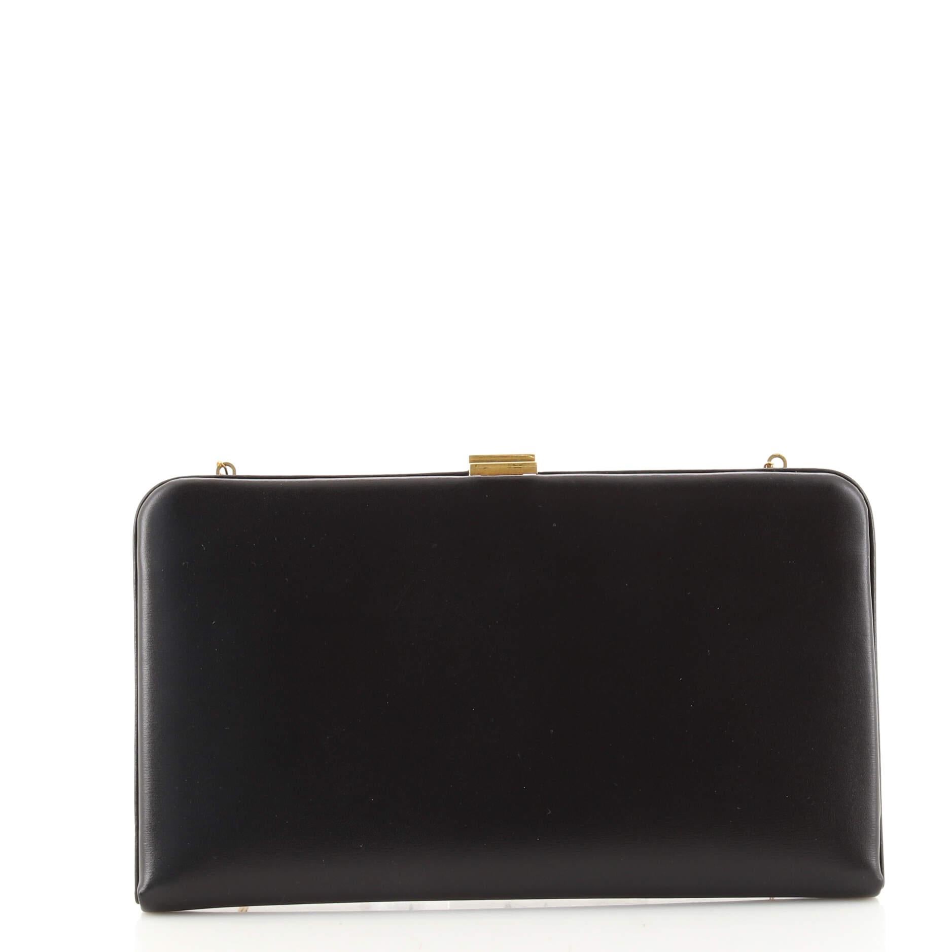 Black Celine Clasp Wallet on Chain Leather Large