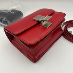 CELINE Classic Box Bag Red Smooth Box Calfskin Silver Hardware Flap Shoulder Bag