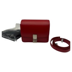 CELINE Classic Box Bag Red Smooth Box Calfskin Silver Hardware Flap Shoulder Bag
