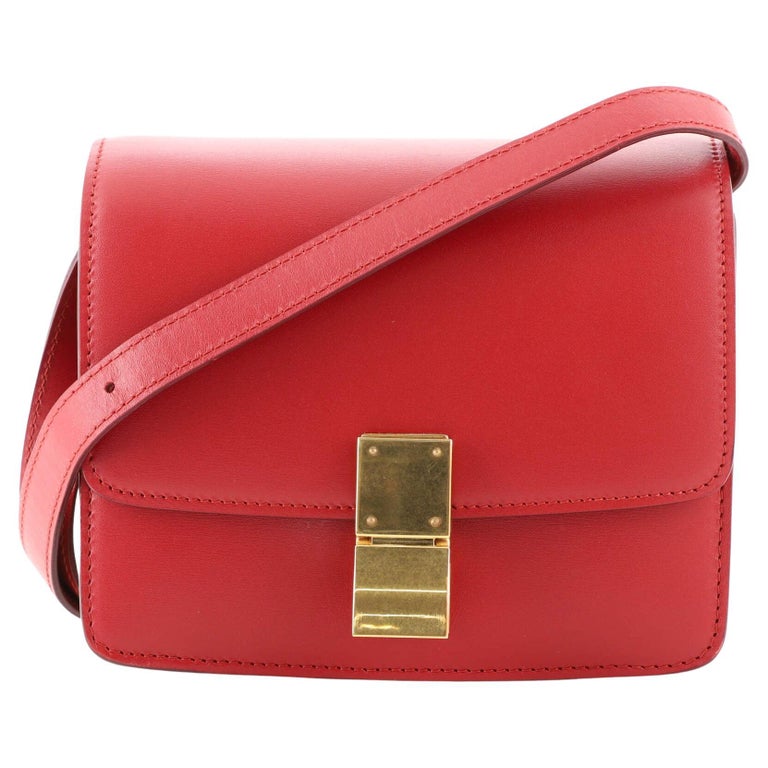 Celine Small Classic Box Leather Flap Shoulder Bag Red