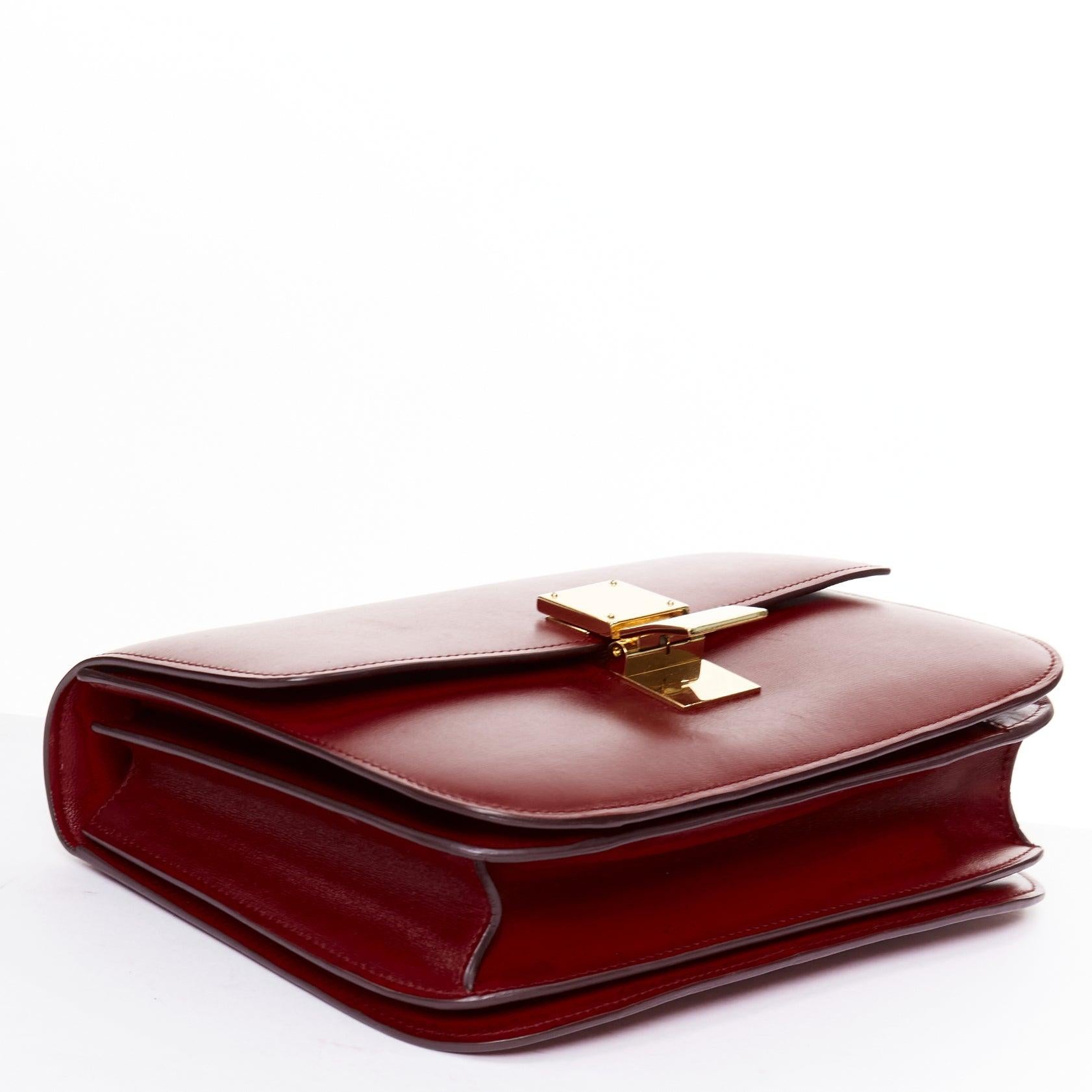CELINE Classic Box burgundy smooth leather gold clasp crossbody messenger bag For Sale 1