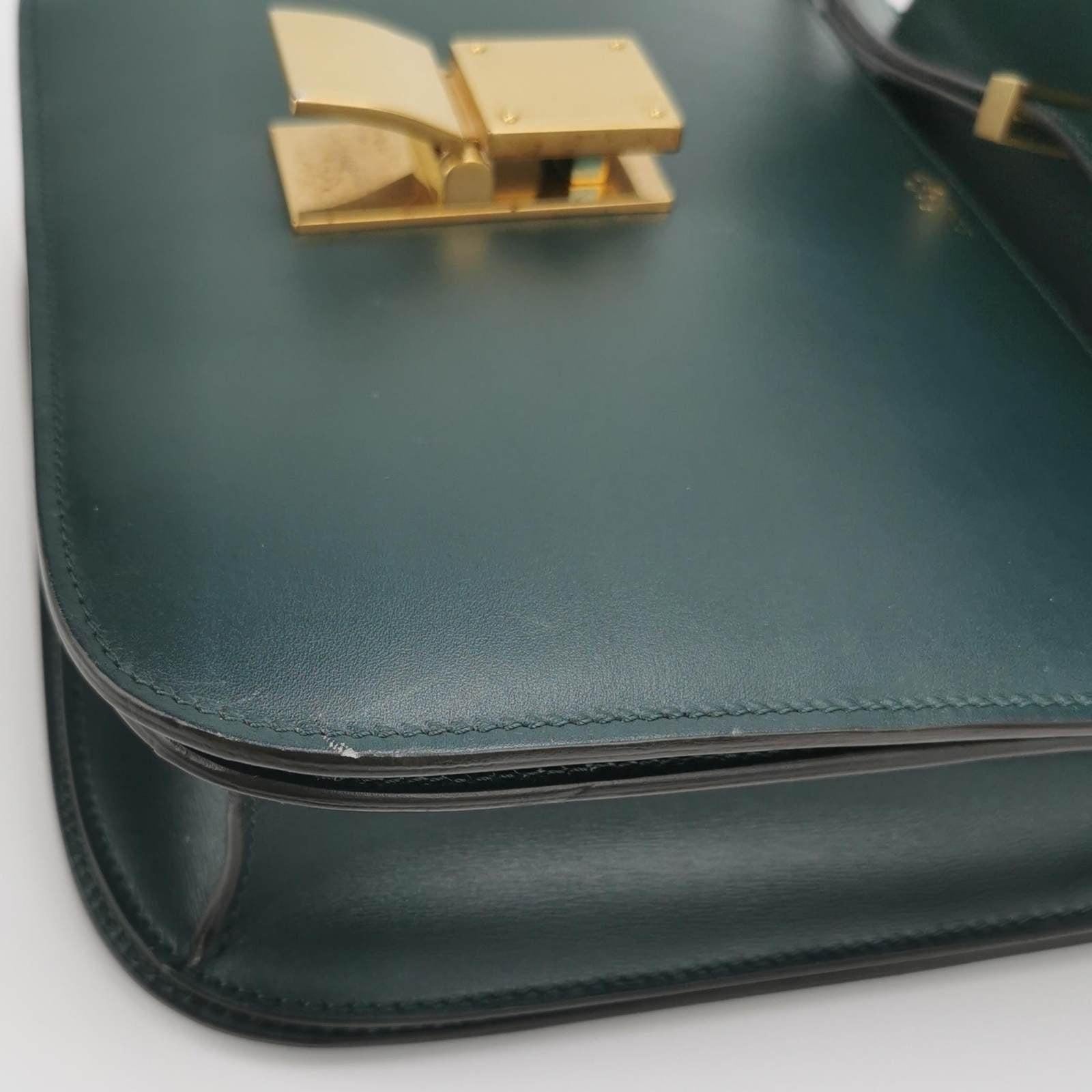 CELINE Classic Box Flap Dark Green Leather crossbody bag 9