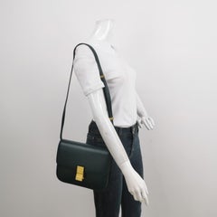CELINE Classic Box Flap Dunkelgrüne Leder-Umhängetasche
