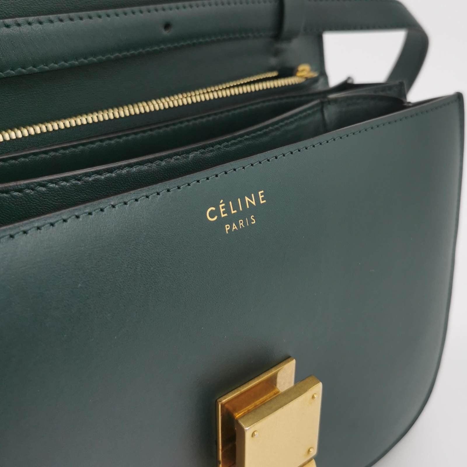 CELINE Classic Box Flap Dark Green Leather crossbody bag 5