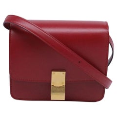 Celine Classic Box Small Shoulder Bag in Burgundy Calf Leather