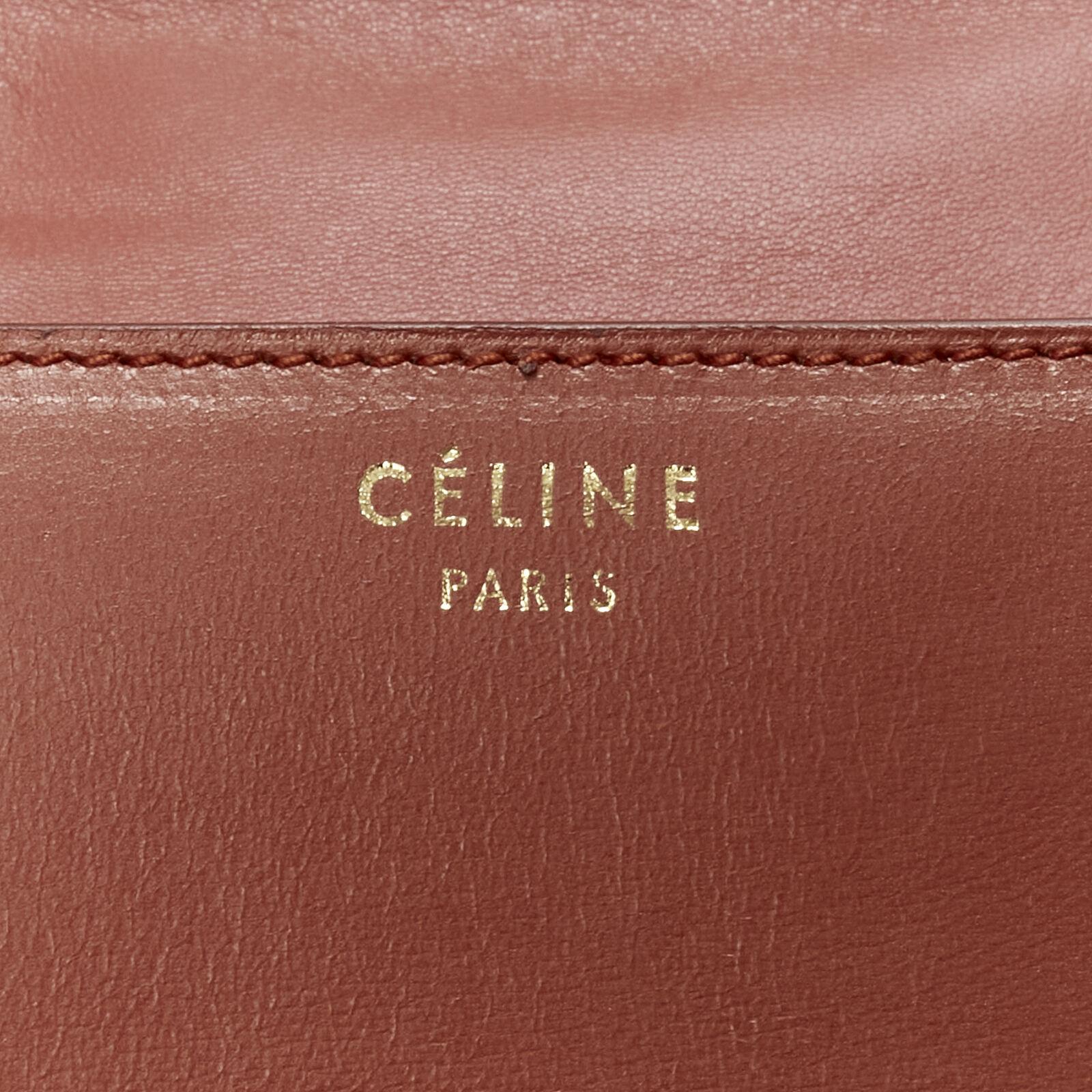 CELINE Classic Box tan brown calfskin gold clasp adjustable crossbody bag Small For Sale 7