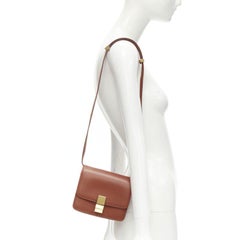CELINE Classic Box tan brown calfskin gold clasp adjustable crossbody bag Small