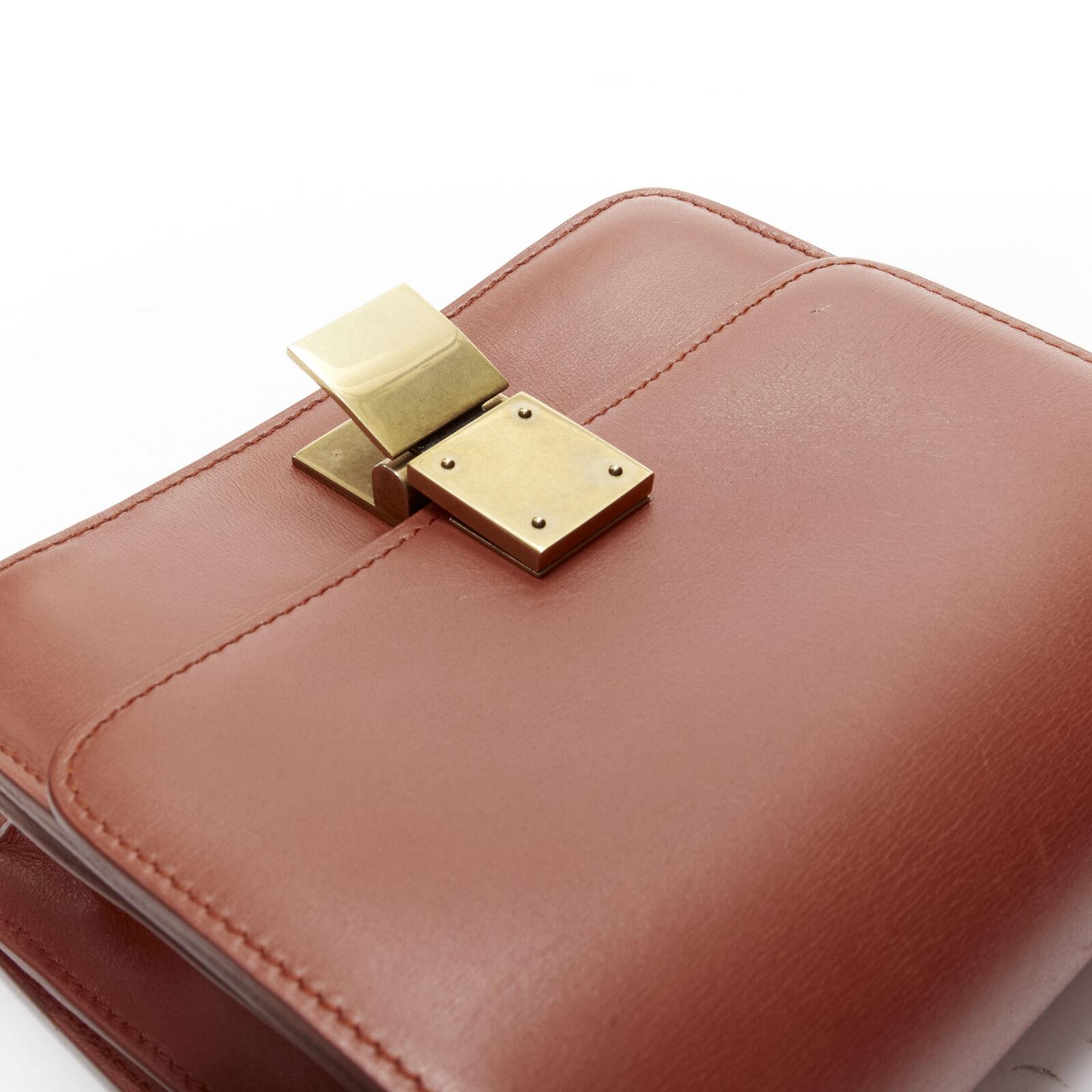 CELINE Classic Box tan brown calfskin gold clasp adjustable crossbody bag Small 3