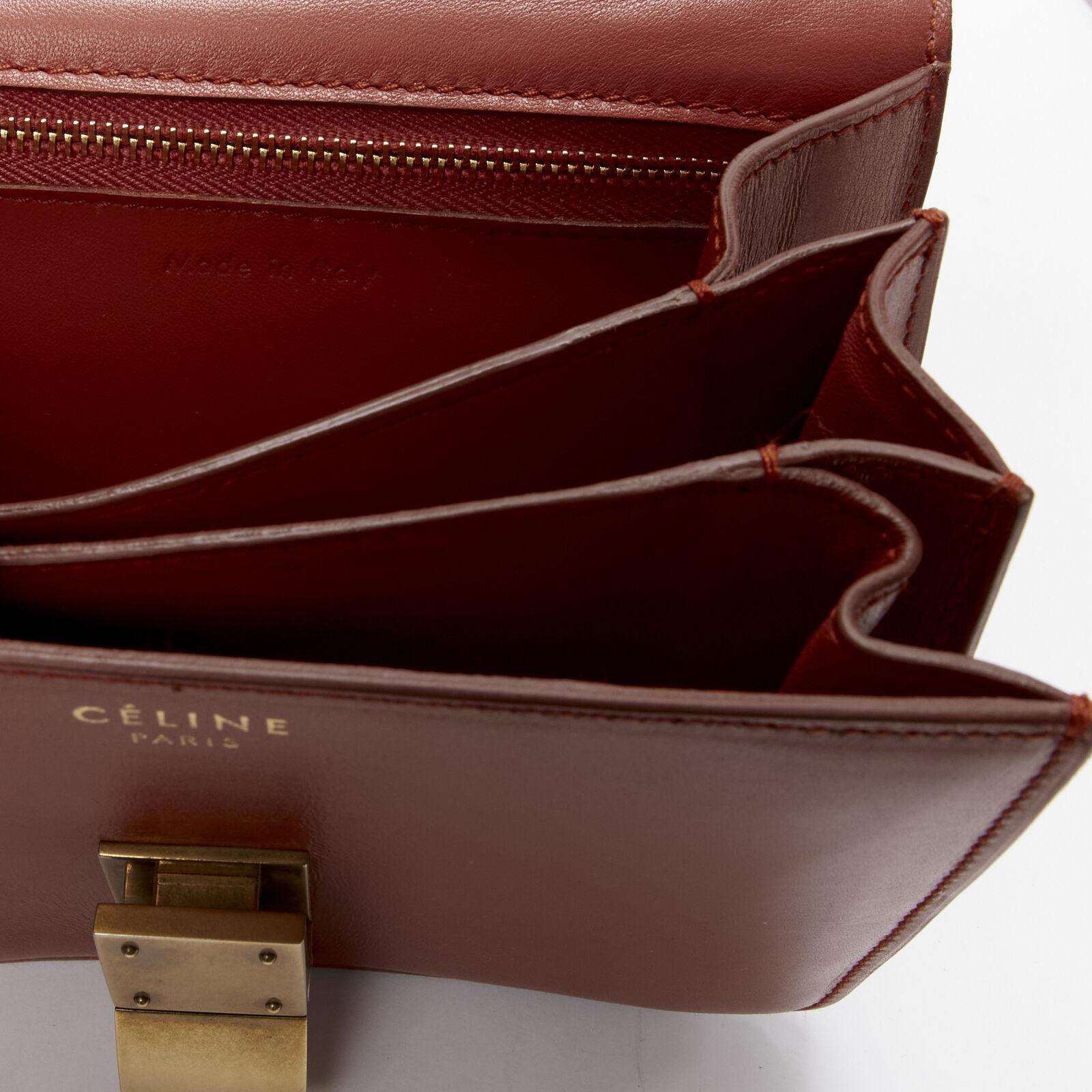 CELINE Classic Box tan marron en cuir de veau fermoir doré sac à bandoulière réglable Small en vente 4